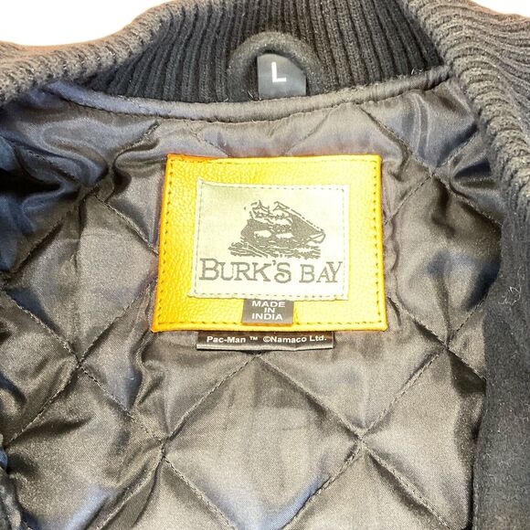 Burks Bay Pac-Man Bomber Jacket Mens Large Orange Black Wool Leather Gamer Coat - Picture 5 of 16